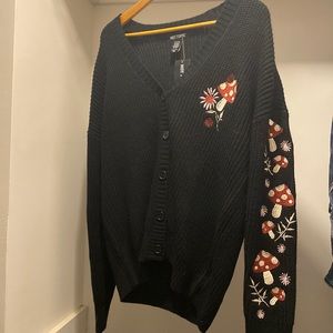 knit and embroidered mushroom cardigan
